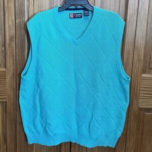 Chaps Men's XL Sweater Vest Aqua Blue‎ Diamond Knit Pullover Sleeveless Classic